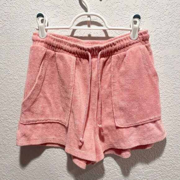 Zara French Terry Terrycloth Drawstring Shorts in Pink Women's Medium High Waist - Picture 2 of 6